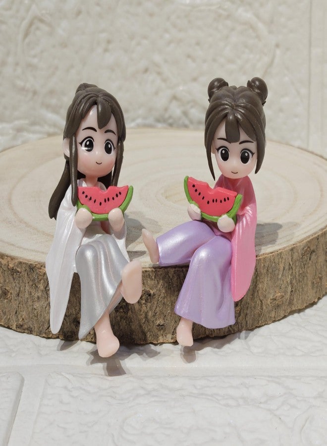 ARUNA DECOR Cute Miniature Watermelon Girl Figurines Set of 4 | PVC Tiny Dollhouse Accessories | Fairy Garden Mini Decor Showpieces | Gift Items for Home Desk Shelf - Image 4