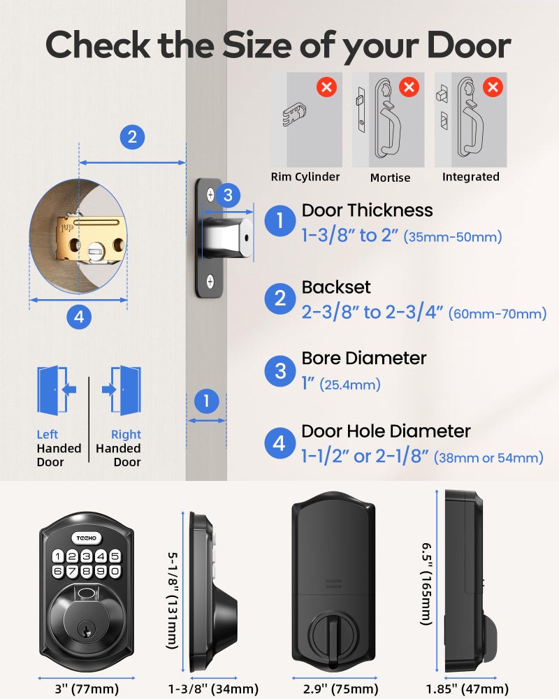 TEEHO TE012W WiFi Smart Lock, Fingerprint Door Lock with Built-in Wi-Fi, Keyless Entry Keypad Smart Deadbolt, App Remote Control, Alexa Compatible, IP55 Waterproof for Front Door â€“ Matte Black - Image 5