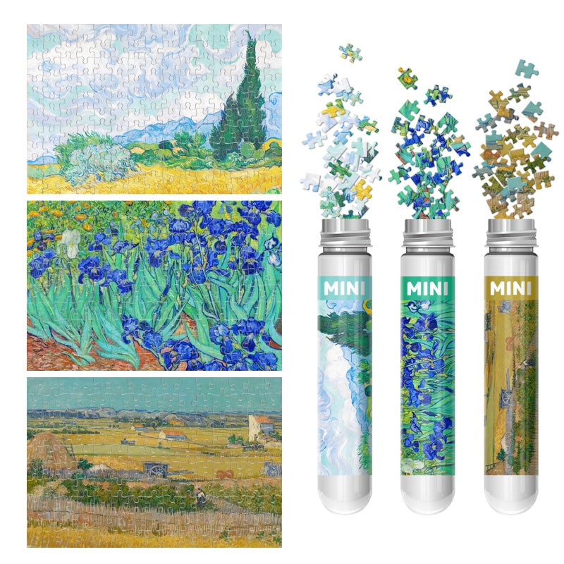 LOSFPVR 150 Pieces Mini Jigsaw Puzzles for Adults Kids 6 x 4 Small Jigsaw Puzzles Capsule Tube Jigsaw Puzzles Intelligent Game Wheat Field with Cypresses Irises The Harvest Wheatfields 3 Pack - Image 2