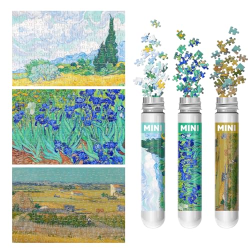 LOSFPVR 150 Pieces Mini Jigsaw Puzzles for Adults Kids 6 x 4 Small Jigsaw Puzzles Capsule Tube Jigsaw Puzzles Intelligent Game Wheat Field with Cypresses Irises The Harvest Wheatfields 3 Pack - Image 1