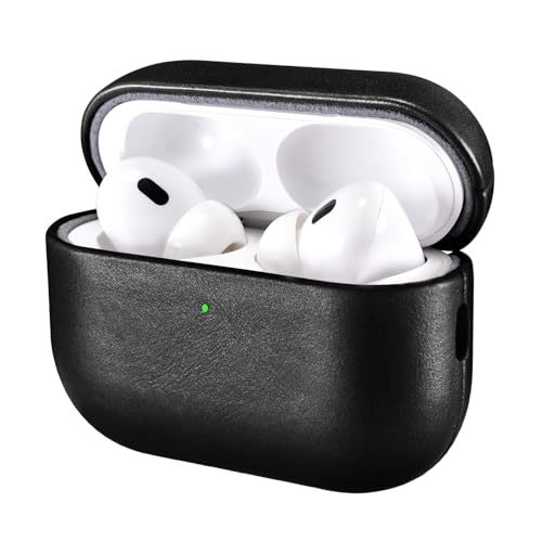 ICARER AirPod Pro 3 Case 100 Geniune Leather Case Handmade Top Grade Vintage Cover Shockproof Protective Cover Support Wireless Charging Compatible with AirPods Pro 3 2025 Model Black - Image 1