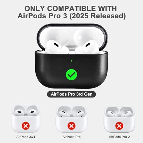 ICARER AirPod Pro 3 Case 100 Geniune Leather Case Handmade Top Grade Vintage Cover Shockproof Protective Cover Support Wireless Charging Compatible with AirPods Pro 3 2025 Model Black - Image 3
