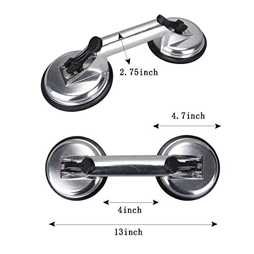 SOLUDE 2 Pack Glass Suction Cup,Aluminium Heavy Duty Vacuum Lifter for Moving Glass/Window/Tiles/Mirror/Granite,Double Gripper Sucker Plate - Image 2