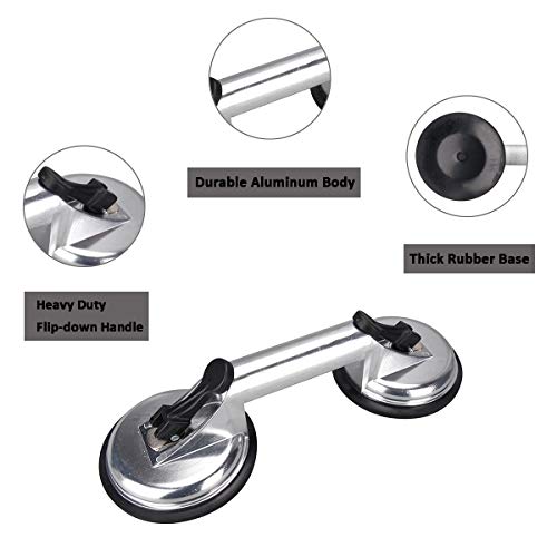 SOLUDE 2 Pack Glass Suction Cup,Aluminium Heavy Duty Vacuum Lifter for Moving Glass/Window/Tiles/Mirror/Granite,Double Gripper Sucker Plate - Image 3