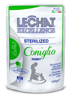 Monge Lechat Excellence by Monge | Sterilised Cat Wet Food with Rabbit | Super Premium Complementary Wet Cat Food | Chunkies in Pouch - 100g 