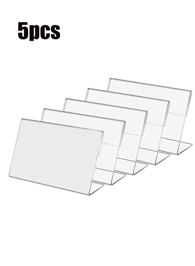واي جيه حامل بطاقة الاسم 5 PCS سعر بطاقة العلامة، 3.2"X 2" على شكل حرف L شاشة عرض بطاقة شفافة بلاستيكية، Counter Top Stand بطاقات الأغذية الصغيرة سعر التوقيع حامل التجزئة - Image 1