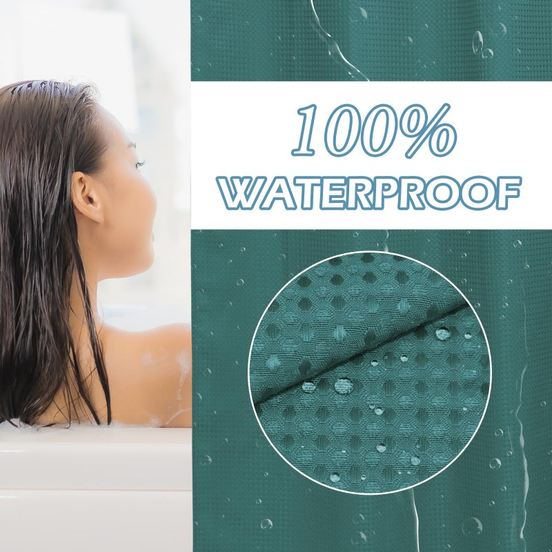 EUTXL Seaweed Green No Hook Shower Stain مع Snap في بطانة 230GSM الستائر Waffle Weave Weave Sertains للحمام 71W × 74H - Image 4