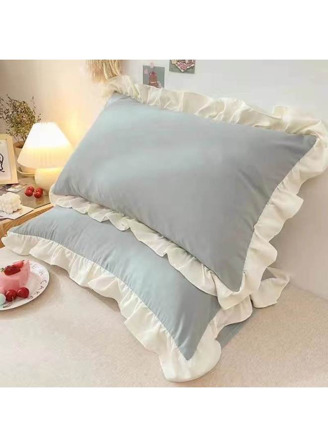 # Pillowcase Ins Pillowcase Pair For Students One For Children Princess Style Solid Color Ruffled Pillowcase Household-Color:White [two Pillowcases]-Specifications:48cmX74cm