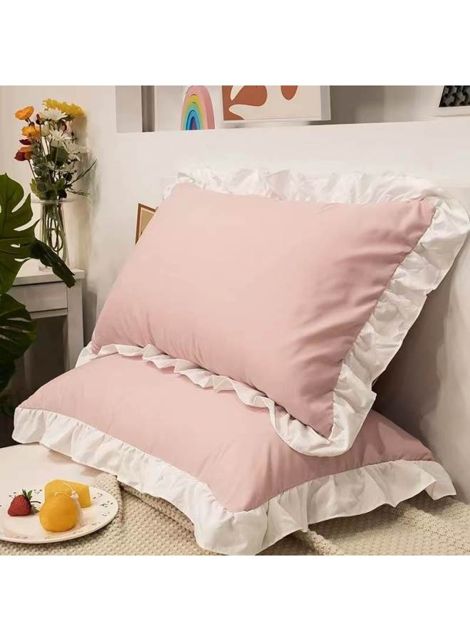 # Pillowcase Ins Pillowcase Pair For Students One For Children Princess Style Solid Color Ruffled Pillowcase Household-Color:White [two Pillowcases]-Specifications:48cmX74cm