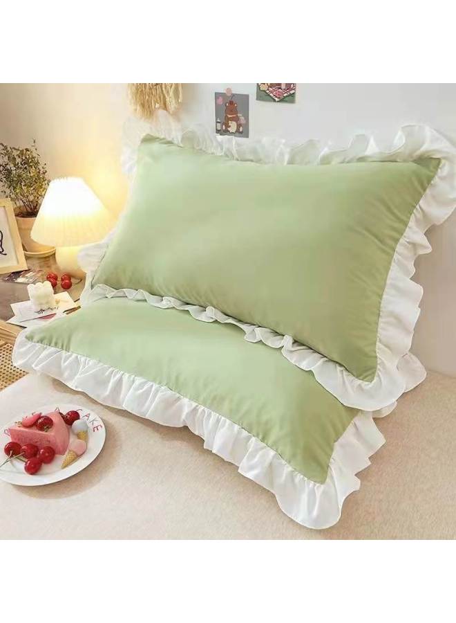 # Pillowcase Ins Pillowcase Pair For Students One For Children Princess Style Solid Color Ruffled Pillowcase Household-Color:White [two Pillowcases]-Specifications:48cmX74cm