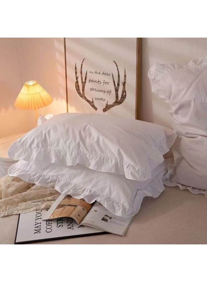 # Pillowcase Ins Pillowcase Pair For Students One For Children Princess Style Solid Color Ruffled Pillowcase Household-Color:White [two Pillowcases]-Specifications:48cmX74cm