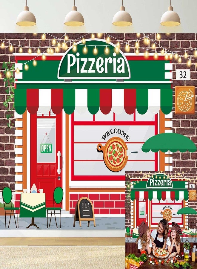 CINRAY Pizza Shop Backdrop for Photography 7x5FT Cooking Theme Vintage Pizzeria Background Food Pizza Party Newborn Baby Shower Boys Girls Birthday Party Cake Table Banner Decorations - Image 1