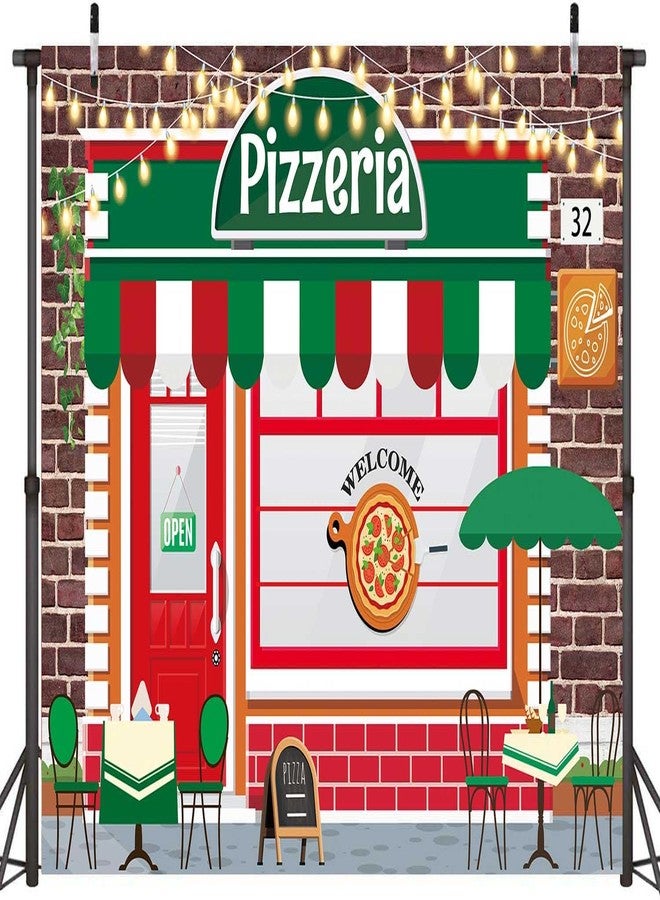 CINRAY Pizza Shop Backdrop for Photography 7x5FT Cooking Theme Vintage Pizzeria Background Food Pizza Party Newborn Baby Shower Boys Girls Birthday Party Cake Table Banner Decorations - Image 2