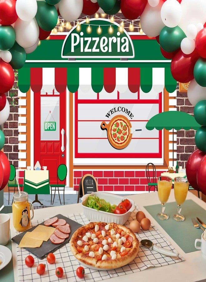 CINRAY Pizza Shop Backdrop for Photography 7x5FT Cooking Theme Vintage Pizzeria Background Food Pizza Party Newborn Baby Shower Boys Girls Birthday Party Cake Table Banner Decorations - Image 3