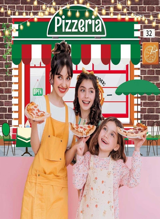 CINRAY Pizza Shop Backdrop for Photography 7x5FT Cooking Theme Vintage Pizzeria Background Food Pizza Party Newborn Baby Shower Boys Girls Birthday Party Cake Table Banner Decorations - Image 4
