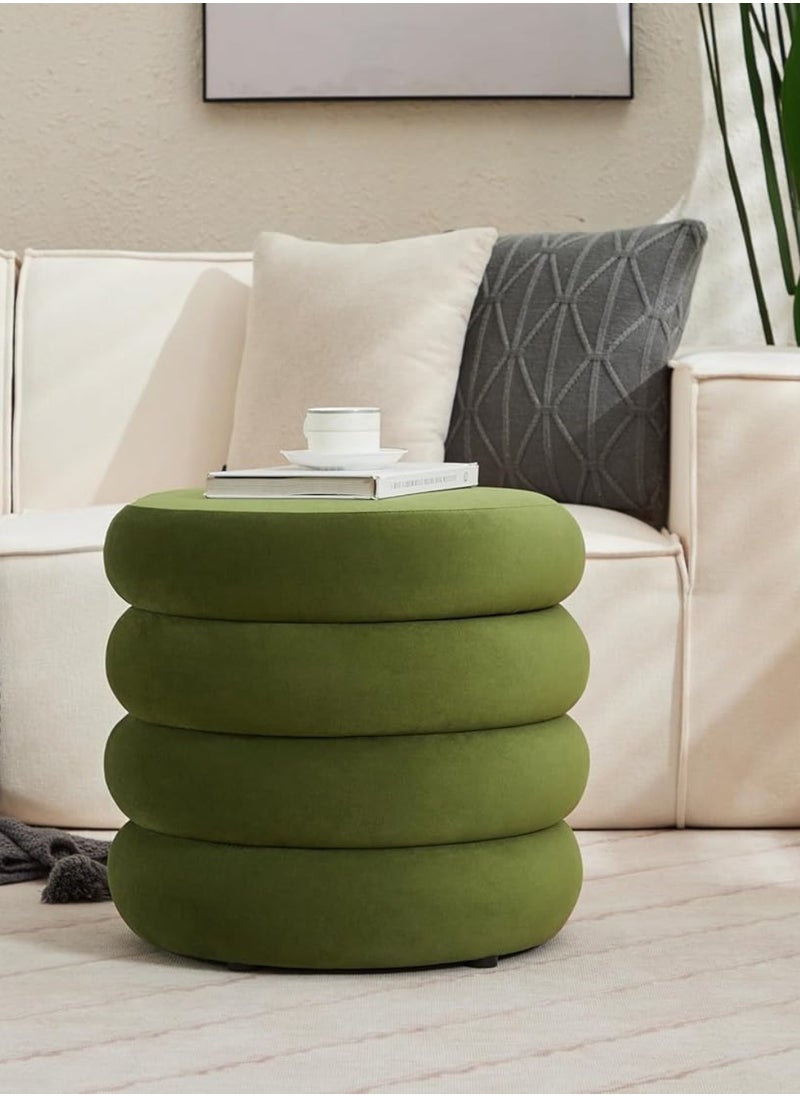 Nice Home Luxury Green Velvet Storage Ottoman – Round Vanity Stool with Hidden Compartment, Soft Cushion Seat & Solid Wood Base for Bedroom and Living Room  - Image 2