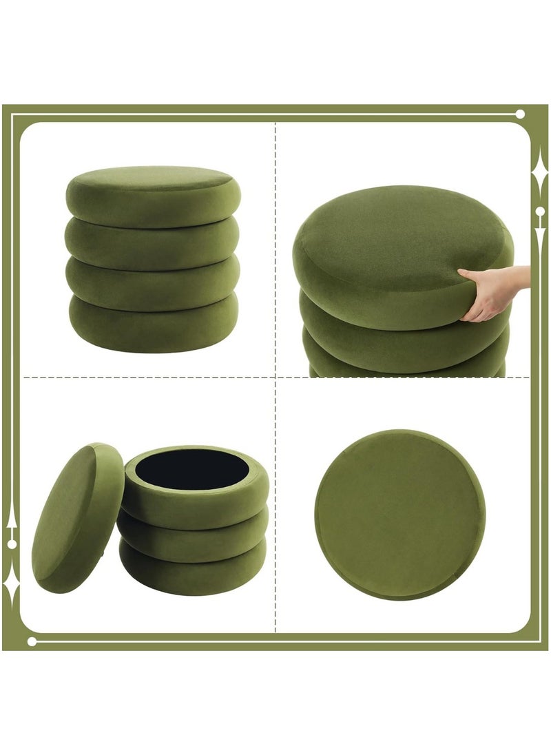 Nice Home Luxury Green Velvet Storage Ottoman – Round Vanity Stool with Hidden Compartment, Soft Cushion Seat & Solid Wood Base for Bedroom and Living Room  - Image 4