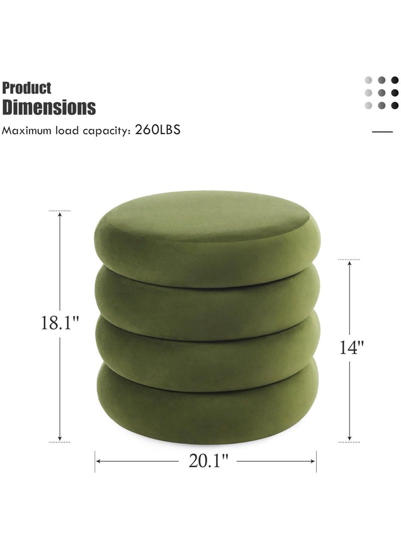 Nice Home Luxury Green Velvet Storage Ottoman – Round Vanity Stool with Hidden Compartment, Soft Cushion Seat & Solid Wood Base for Bedroom and Living Room  - Image 1
