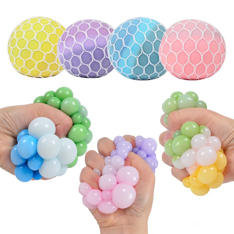 MEIEST 4 PCS Colorful Mesh Grape Stress Balls Squeeze Color Change Fidget Toys for Stress Relief and Hand Exercise - Image 3