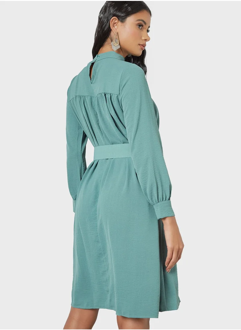 MELA LONDON High Neck Belted Dress