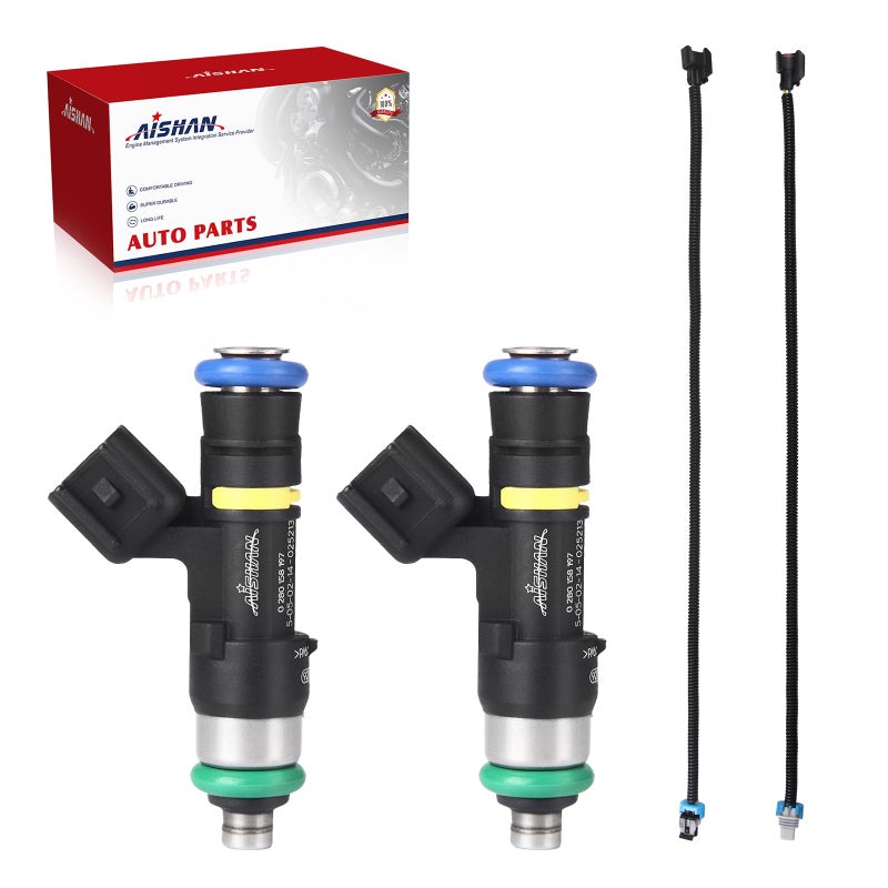 AISHAN 2PCS Fuel Injectors with Wiring Harness 4 Holes Compatible with Polaris RZR 800 EFI Ranger 800 Crew 800 XP 800 Replace 0280158197 1204318 1204319