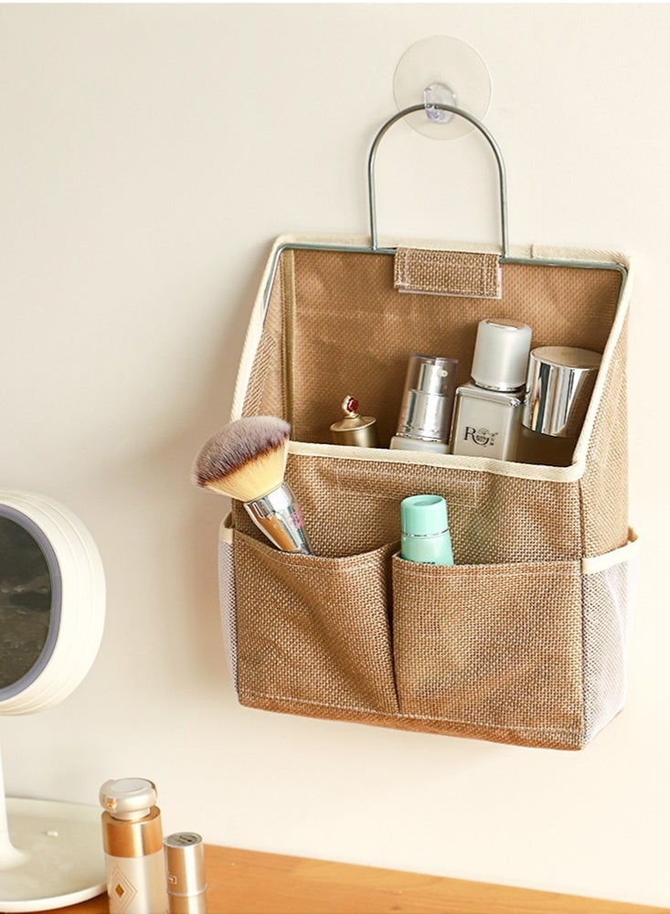 Monda Wall-Mounted Burlap Storage Basket with Pockets - Hanging Organizer for Kitchen Utensils, Bathroom Essentials & Home Supplies - Image 4