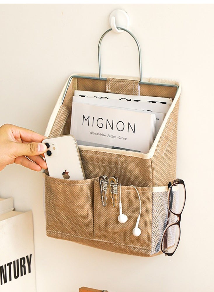 Monda Wall-Mounted Burlap Storage Basket with Pockets - Hanging Organizer for Kitchen Utensils, Bathroom Essentials & Home Supplies - Image 3