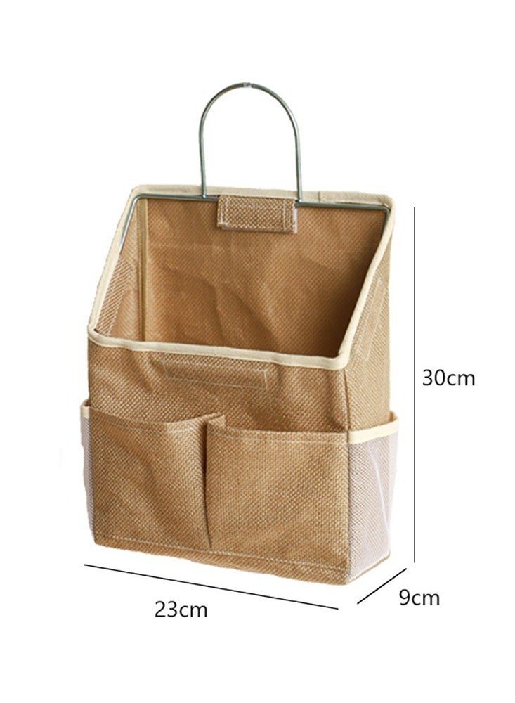 Monda Wall-Mounted Burlap Storage Basket with Pockets - Hanging Organizer for Kitchen Utensils, Bathroom Essentials & Home Supplies - Image 2
