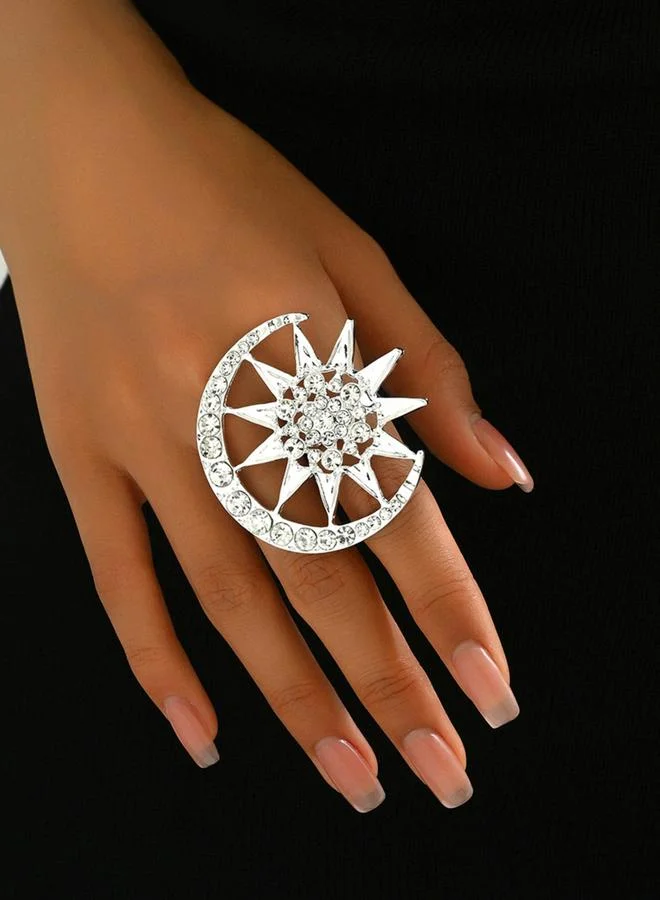 Take Two Take Two Silver Crescent Moon and Star Statement Ring