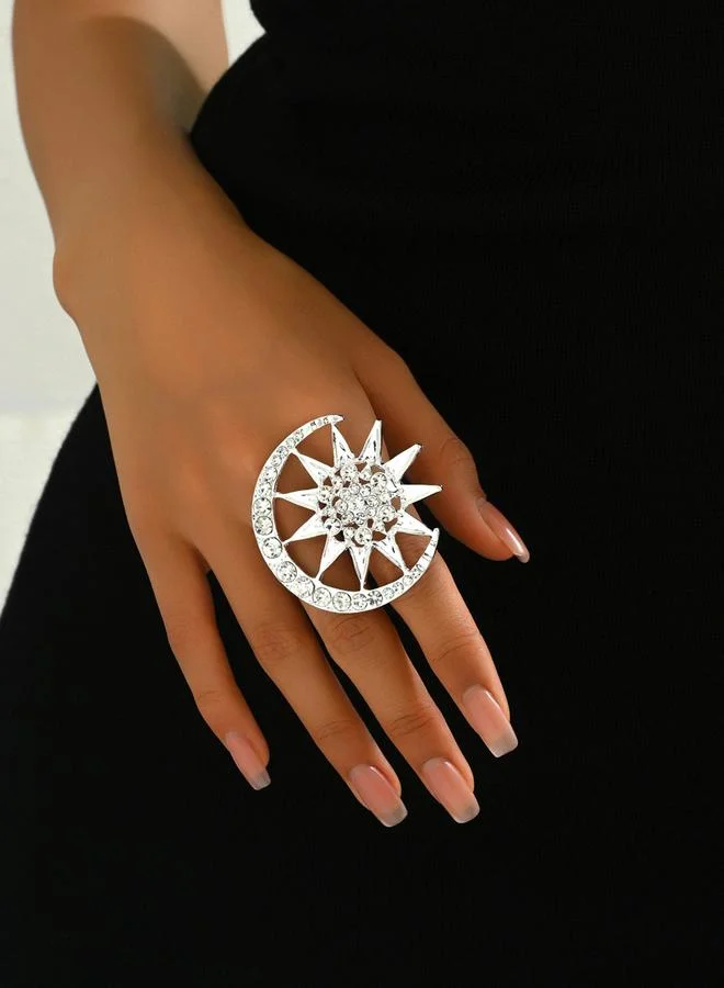 Take Two Take Two Silver Crescent Moon and Star Statement Ring