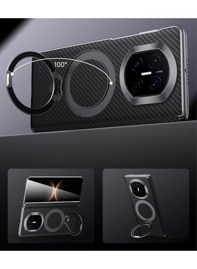 Magnetic Case for Huawei Mate X7 5G Support Wireless Charging Kevlar Carbon Fiber Texture PU Leather Case with Kickstand Shockproof Cover for Huawei Mate X7 - Image 5