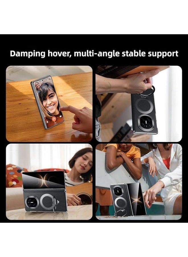 Magnetic Case for Huawei Mate X7 5G Support Wireless Charging Kevlar Carbon Fiber Texture PU Leather Case with Kickstand Shockproof Cover for Huawei Mate X7 - Image 2