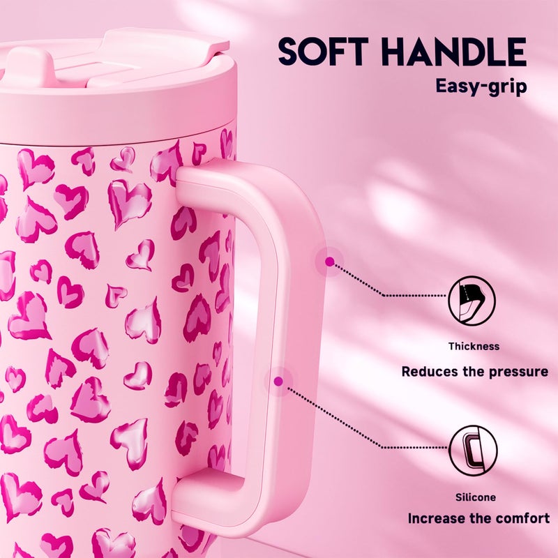Meoky 32 oz Tumbler with Handle and Flip Straw, 100% Leakproof Tumbler with Lid and Straw, Stainless Steel Insulated Cup, Cupholder Friendly, Keeps Cold for 24 Hours (Love) - Image 4