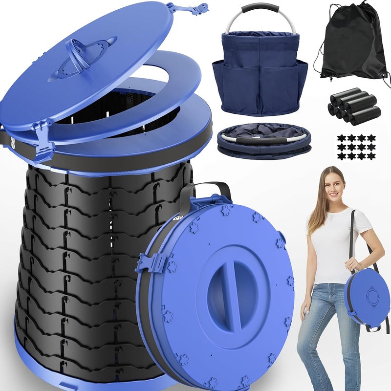 ALEVMOOM مرحاض محمول من ALEVMOOM XXL للتخييم، بقدرة تحمل 880 رطلاً، مرحاض خارجي قابل للتعديل بارتفاع 19.7 بوصة، مع 7 أكياس قمامة، مرحاض محمول للبالغين، مرحاض قابل للطي للحمل للتخييم - Image 1