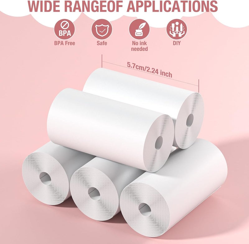 Kids Instant Camera Refill Print Paper-5 Rolls for Kids Instant Print Camera,HD Printing Thermal Print Paper Set Portable Refill Print Paper - Image 2