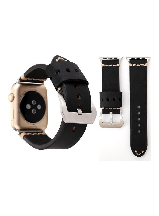 NIBEMINENT Thick Sutures Retro Genuine Wrist Watch Band Black - Image 3