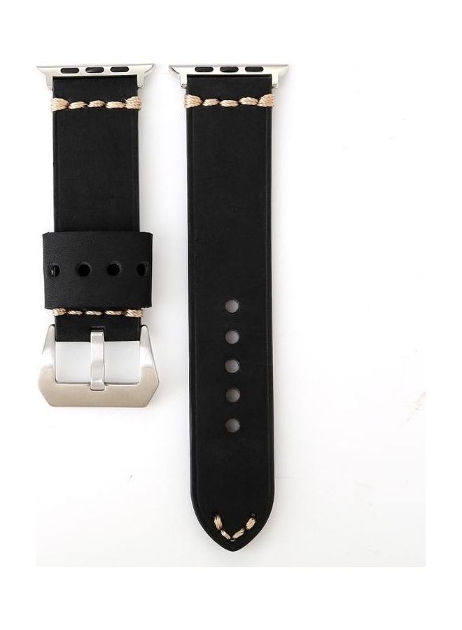 NIBEMINENT Thick Sutures Retro Genuine Wrist Watch Band Black - Image 1