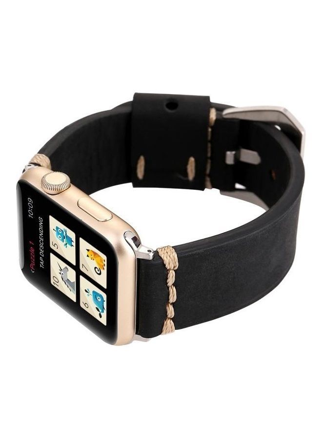 NIBEMINENT Thick Sutures Retro Genuine Wrist Watch Band Black - Image 5