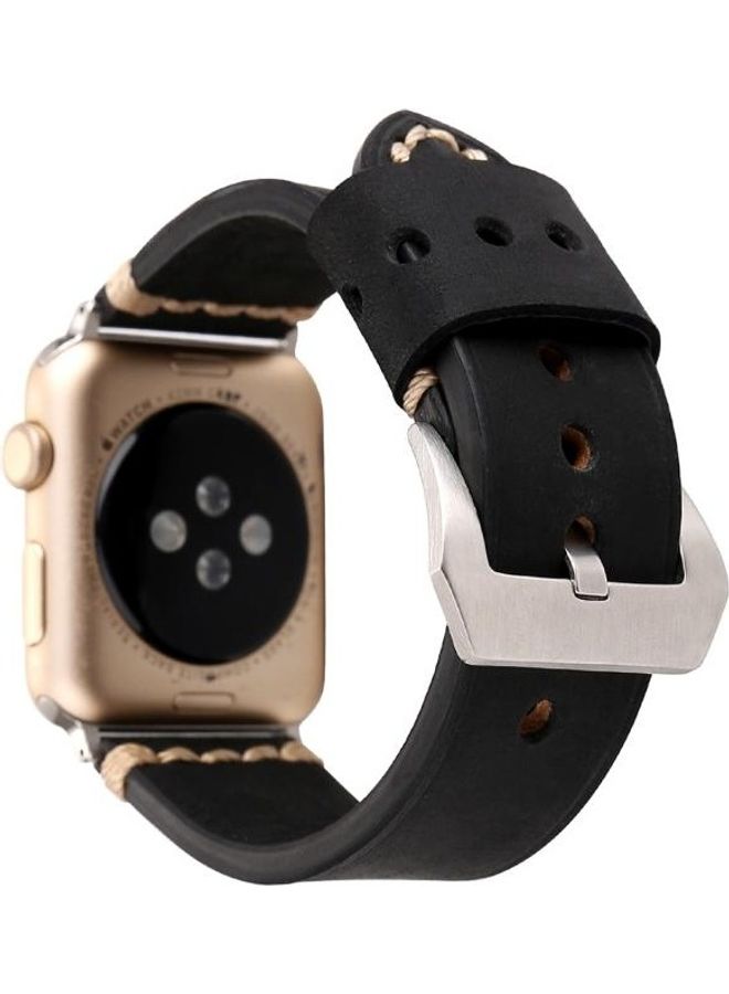 NIBEMINENT Thick Sutures Retro Genuine Wrist Watch Band Black - Image 4