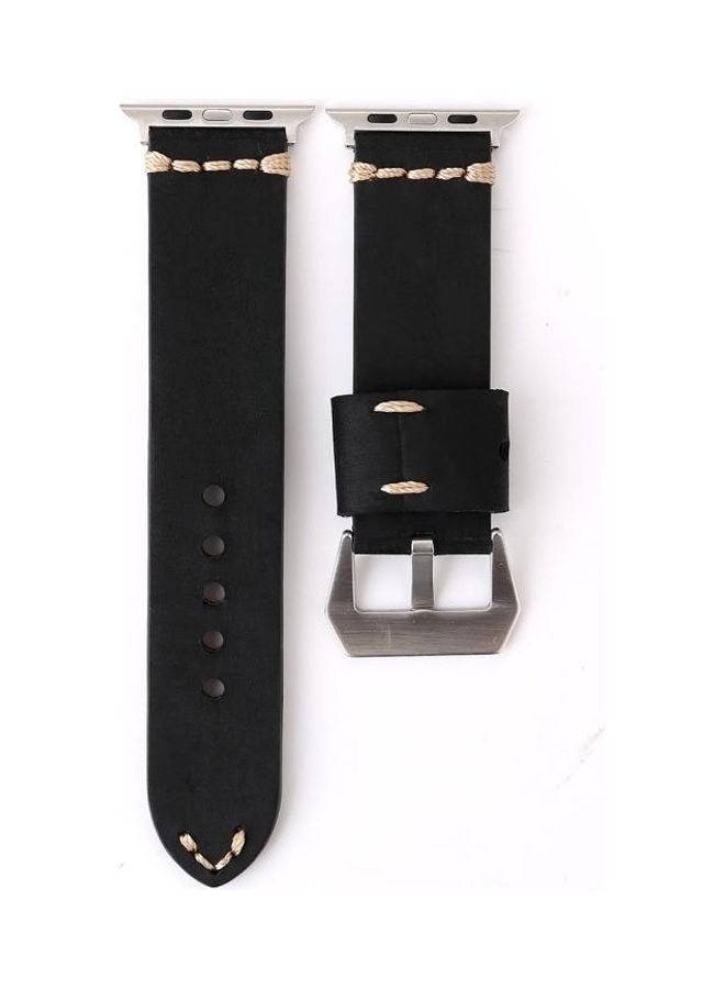 NIBEMINENT Thick Sutures Retro Genuine Wrist Watch Band Black - Image 2