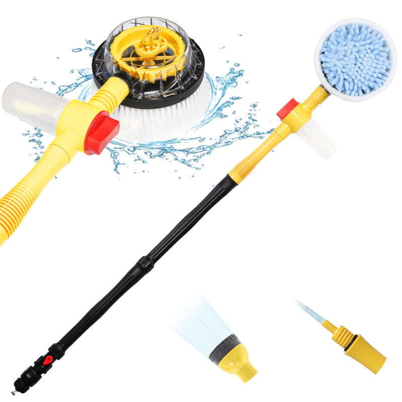 Rotating Car Wash Brush Car Wash Brush with Long HandleAutomatically Foams Car Wash Kit with Car Cleaning BrushPressure Washer Gun and Hose Nozzle for CarsYardsGardensPets etc