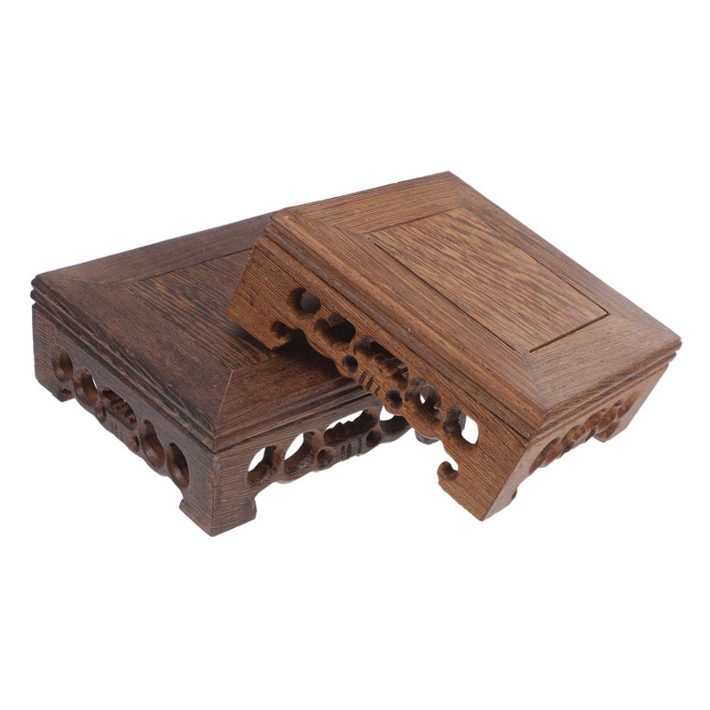 Square Wood Carved Pedestal Stand for Teapots Vases Bonsai Lamps Home Office Decor - Image 2