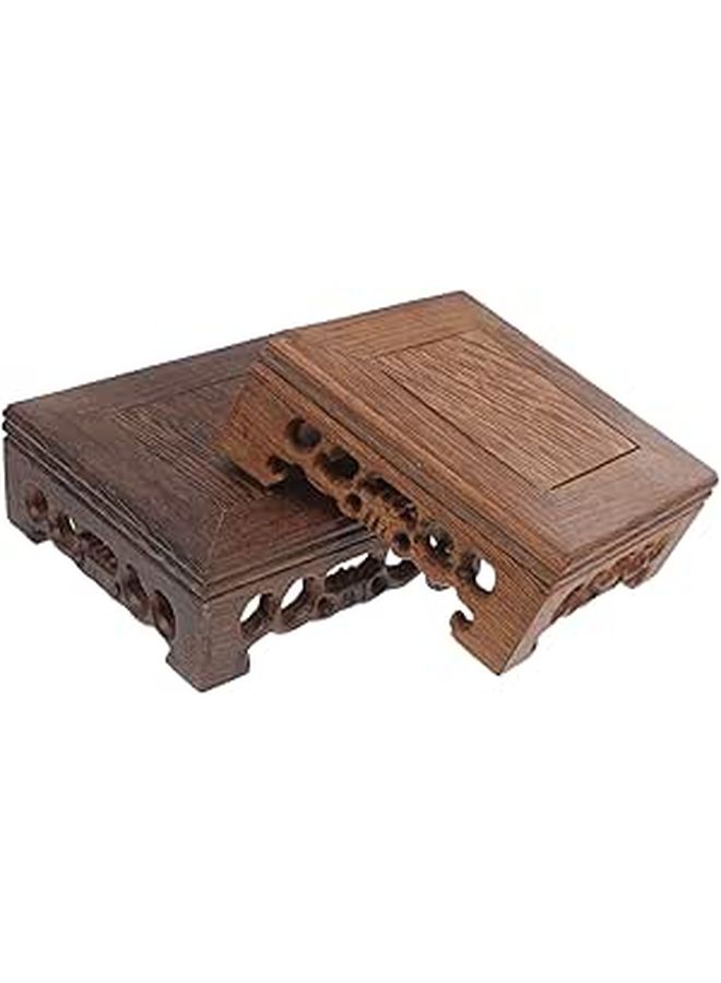 Square Wood Carved Pedestal Stand for Teapots Vases Bonsai Lamps Home Office Decor - Image 1