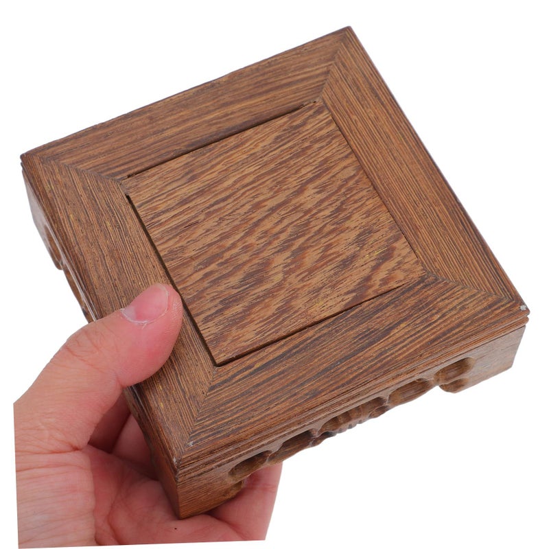 Square Wood Carved Pedestal Stand for Teapots Vases Bonsai Lamps Home Office Decor - Image 5