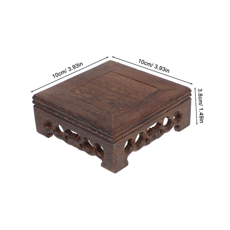 Square Wood Carved Pedestal Stand for Teapots Vases Bonsai Lamps Home Office Decor - Image 3