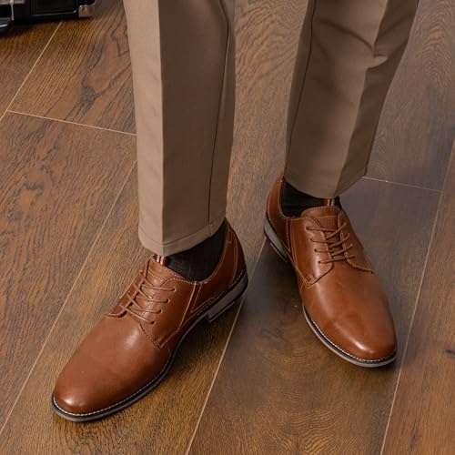 Jousen Men's Dress Shoes Leather Classic Formal Oxford Retro Plain Toe Derby Shoes (AMY612 Yellow Brown 9.5) - Image 5