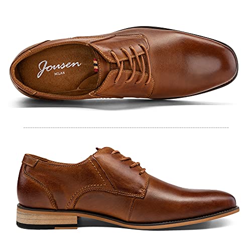 Jousen Men's Dress Shoes Leather Classic Formal Oxford Retro Plain Toe Derby Shoes (AMY612 Yellow Brown 9.5) - Image 2