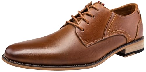 Jousen Men's Dress Shoes Leather Classic Formal Oxford Retro Plain Toe Derby Shoes (AMY612 Yellow Brown 9.5) - Image 1