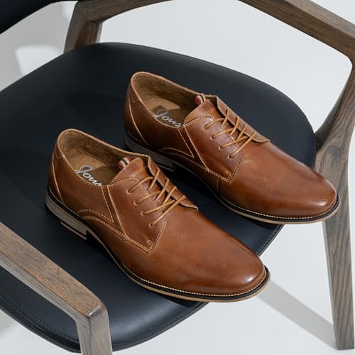 Jousen Men's Dress Shoes Leather Classic Formal Oxford Retro Plain Toe Derby Shoes (AMY612 Yellow Brown 9.5) - Image 3