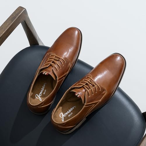 Jousen Men's Dress Shoes Leather Classic Formal Oxford Retro Plain Toe Derby Shoes (AMY612 Yellow Brown 9.5) - Image 4